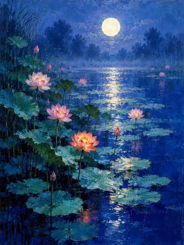 Moonlit Lotus Pond
