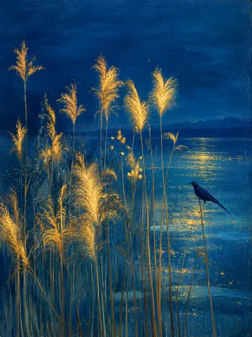 Golden Reeds beneath a Sapphire Night