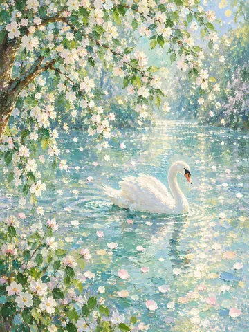 Swan on the Blossom Pond