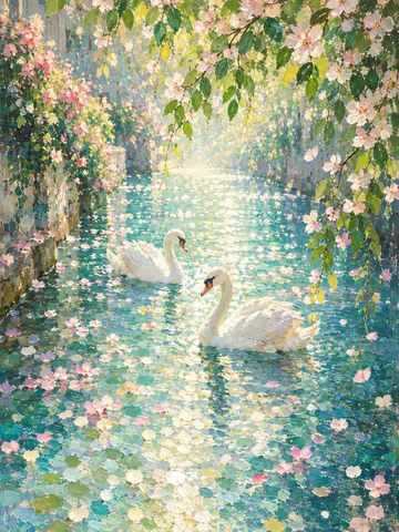 Swans in the Blossom Canal